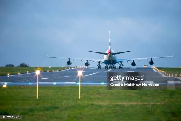 British Airways Boeing 747-400 aircraft arrives at St. Athan airport on October 8, 2020 in St. Athan, Wales. The aircraft has clocked-up 45 million...