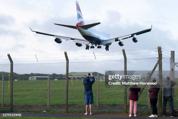 British Airways Boeing 747-400 aircraft arrives at St. Athan airport on October 8, 2020 in St. Athan, Wales. The aircraft has clocked-up 45 million...