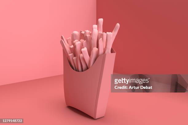 3d digital picture of french fries from fast food company in solid color. - digitally generated image photos et images de collection