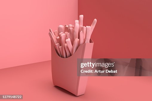 3D digital picture of french fries from fast food company in solid color. 3D digital picture of french fries from fast food company in solid color.