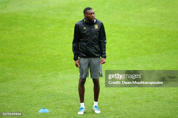 Karl Toko Ekambi of Cameroon looks on during a training session of Cameroon at Stadion Galgenwaard on October 08, 2020 in Utrecht, Netherlands....