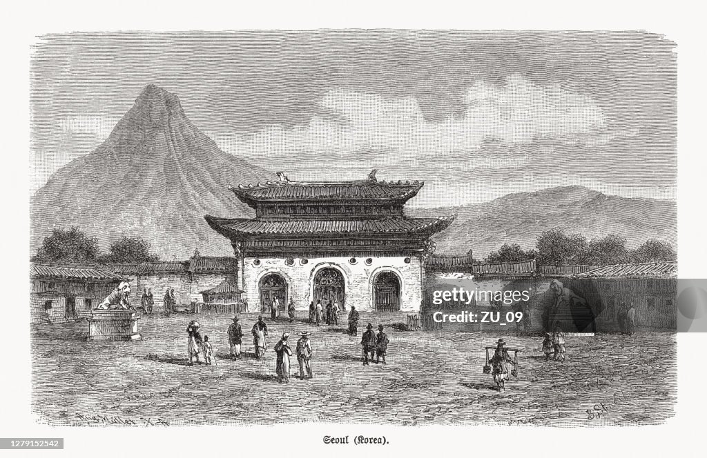 Gate of the Gyeongbok Palace, Seoul, Korea, woodcut, published 1893