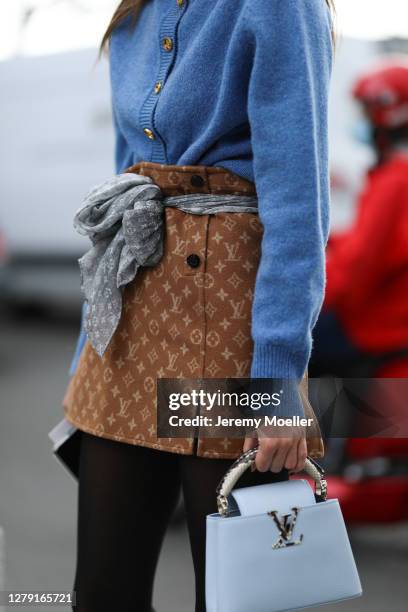 Alizee Gamberini seen wearing a complete Louis Vuitton look outside Louis Vuitton during Paris Fashion Week - Womenswear Spring Summer 2021 : Day...
