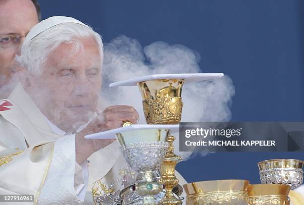 Pope Benedict XVI celebrates a mass in front of the Cathedral in Erfurt, eastern Germany, on September 24 on the third day of the Pontiff's first...