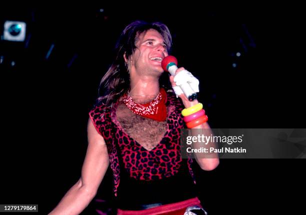 American Rock musician David Lee Roth, of the group Van Halen, performs onstage at the Rosemont Horizon, Rosemont, Illinois, March 13, 1984.