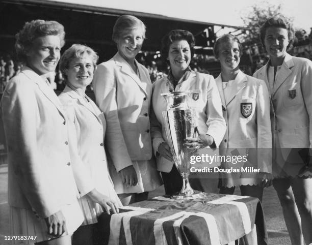 Ann Shilcock, Shirley Bloomer, Christine Truman, Mary Halford, Ann Haydon and Patricia Ward, members of the victorious Great Britain Wightman Cup...