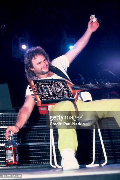American Rock musician Michael Anthony, of the group Van Halen, performs onstage at the Rosemont Horizon, Rosemont, Illinois, March 15, 1986.