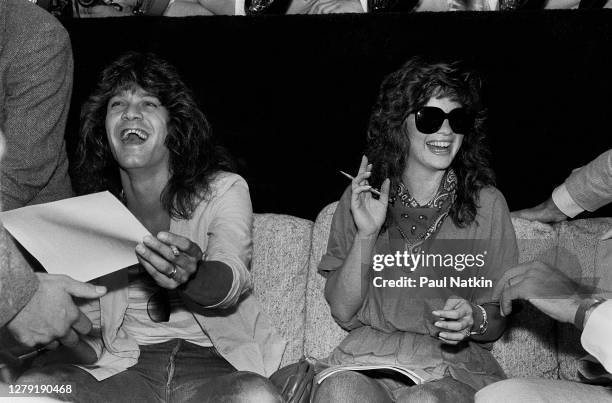Married couple, Dutch-born American Rock musician Eddie Van Halen , of the group Van Halen, and American actress Valerie Bertinelli attend the NAMM...