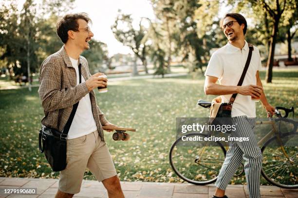 healthy way to work - coffee bike stock pictures, royalty-free photos & images