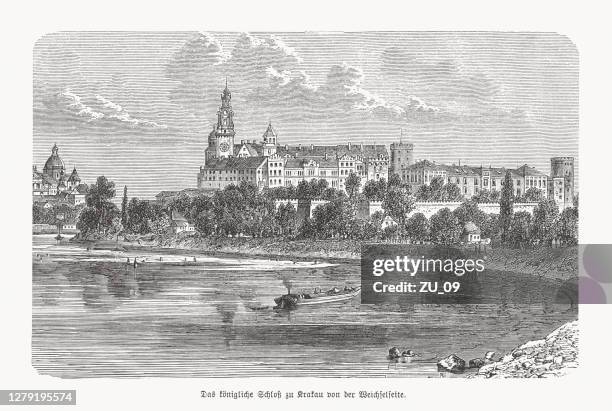 Wawel Royal Castle In Krakow Poland Wood Engraving Published 1893 High-Res Vector Graphic