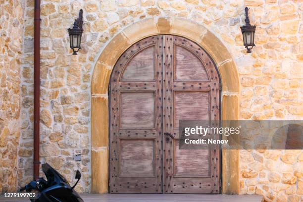 image of ancient castle gate - fantasy door stock pictures, royalty-free photos & images