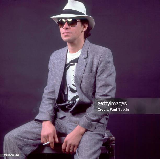 Portrait of Dutch-born American Rock musician Alex Van Halen, of the group Van Halen, backstage at the Metro Center, Rockford, Illinois, March 16,...