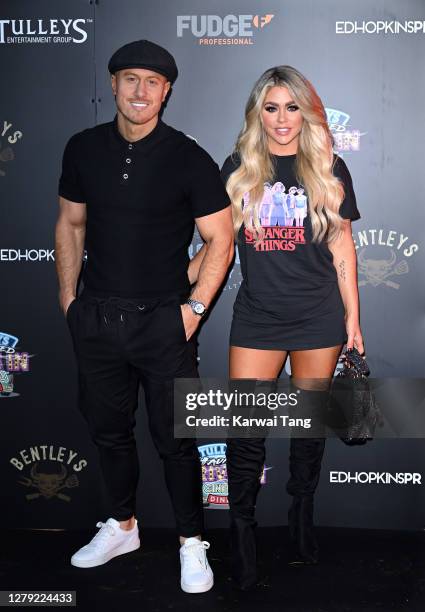 Kris Boyson and Bianca Gascoigne attend the Tulleys Haunted Drive-In Cinema VIP night at Tulleys Farm on October 08, 2020 in Crawley, England.