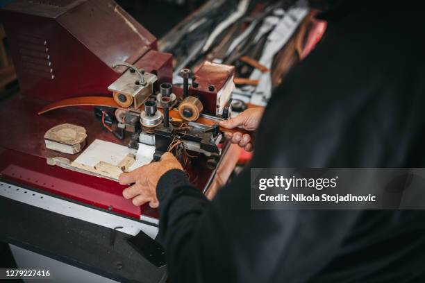 craft work and leather production - craftsman tool belt stock pictures, royalty-free photos & images