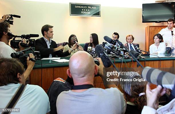 Relatives of Meredith Kercher mother Arline Kercher , sister Stephanie Kercher and brother Lyle Kercher, hold a meeting with media ahead of the...