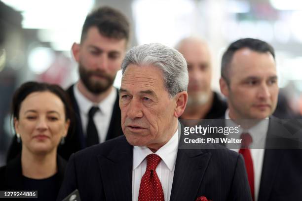 New Zealand First Leader Winston Peters meets wityh shoppers as he campaigns in Southmall, Manurewa on October 09, 2020 in Auckland, New Zealand. The...