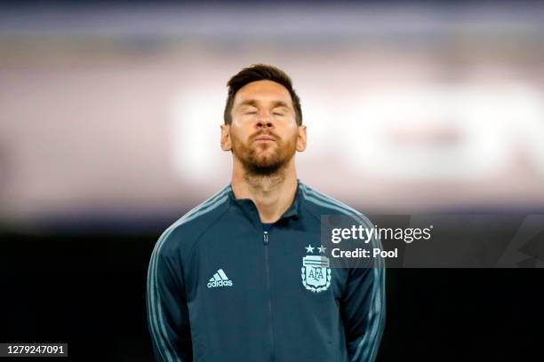 Lionel Messi of Argentina before a match between Argentina and Ecuador as part of South American Qualifiers for Qatar 2022 at Estadio Alberto J....