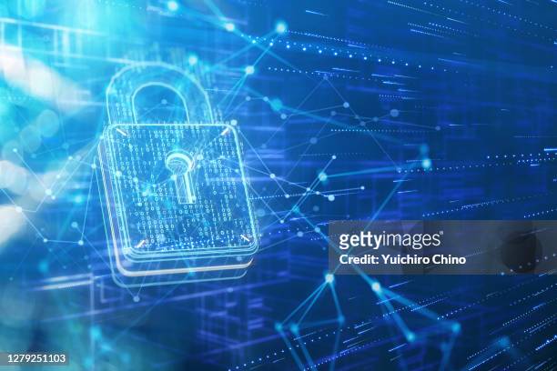 security padlock and network data - security photos et images de collection