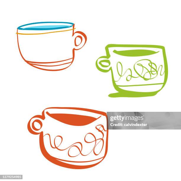 coffee cups cartoon illustrations - matcha tea stock illustrations