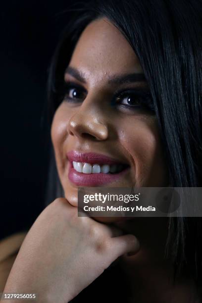 Lizbeth Rodríguez smiles during the press conference to present the new paranormal reality show 'Barak: El Experimento' on October 8, 2020 in Mexico...