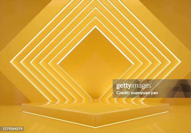 3d rendering exhibition background - yellow room stock pictures, royalty-free photos & images