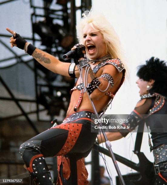 Vince Neil with Mötley Crüe performs before thousands of rock fans at the US Festival, May 29,1983 in Devore, California.