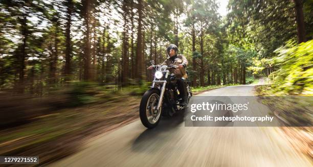 mountainbike-kreuzfahrt in bergwald - harley davidson stock-fotos und bilder