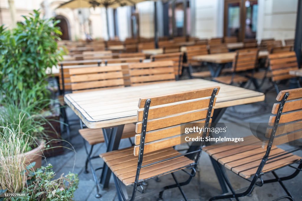 Empty restaurant terrace during quarantine against coronavirus - Covid-19