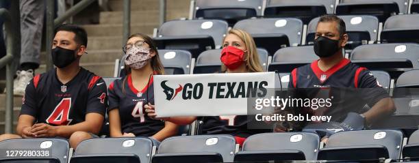 Fans return to watch the Houston Texans and Minnesota Vikings for the first time at NRG Stadium on October 04, 2020 in Houston, Texas.