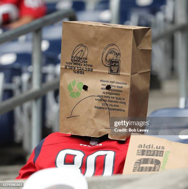 Fans return to watch the Houston Texans and Minnesota Vikings for the first time at NRG Stadium on October 04, 2020 in Houston, Texas.