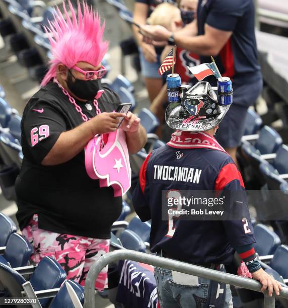 Fans return to watch the Houston Texans and Minnesota Vikings for the first time at NRG Stadium on October 04, 2020 in Houston, Texas.