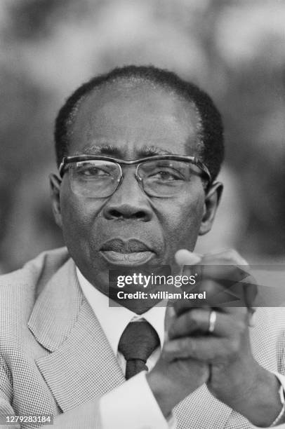 Le président du Sénégal Leopold Senghor lors des "dialogues méditerranéens" à Saint Maximin dans le sud de la France, 14 septembre 1980.