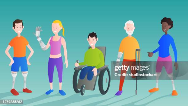 disabled men and women community - amputee stock illustrations