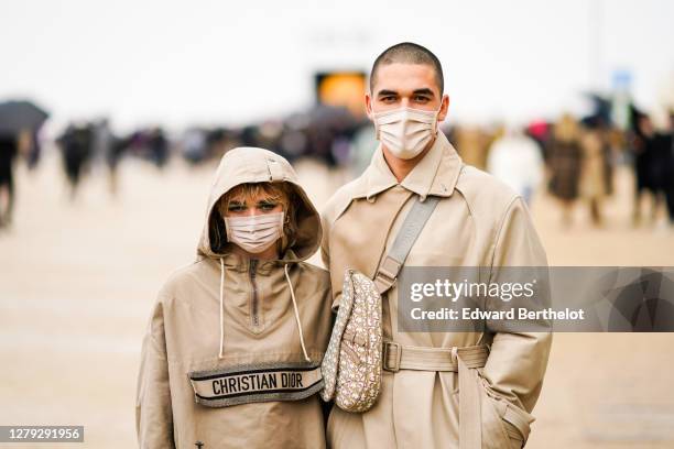 Maisie Williams and Reuben Selby are seen, outside Dior, during Paris Fashion Week - Womenswear Spring Summer 2021 on September 29, 2020 in Paris,...