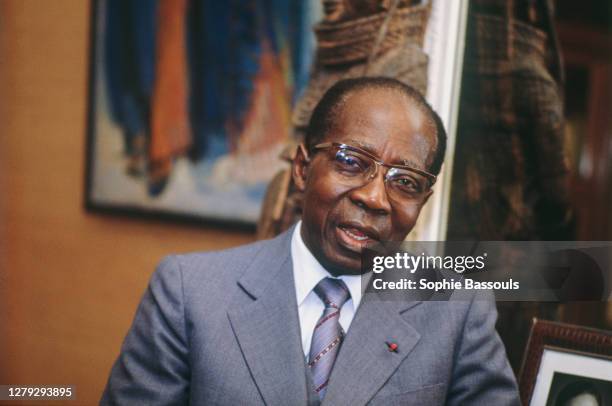 Leopold Senghor at home in Paris. Formerly the president of the Republic of Sengeal, Senghor, an avid writer, was elected to the Academie Francaise...