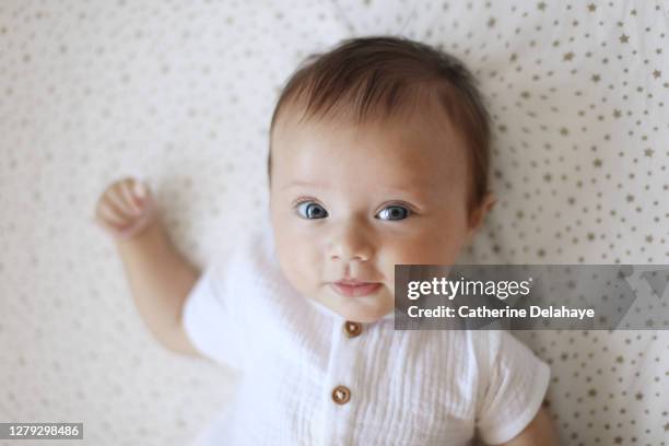 portrait of a 4 month old baby girl - babymeisjes stockfoto's en -beelden