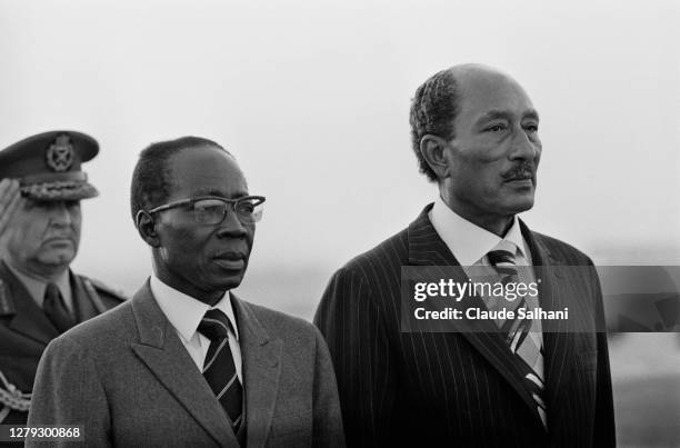 President of Senegal Leopold Sedar Senghor and President of the Republic of Egypt Anwar Al Sadat during an Afro-Arab Summit in Cairo, 7th March 1977.