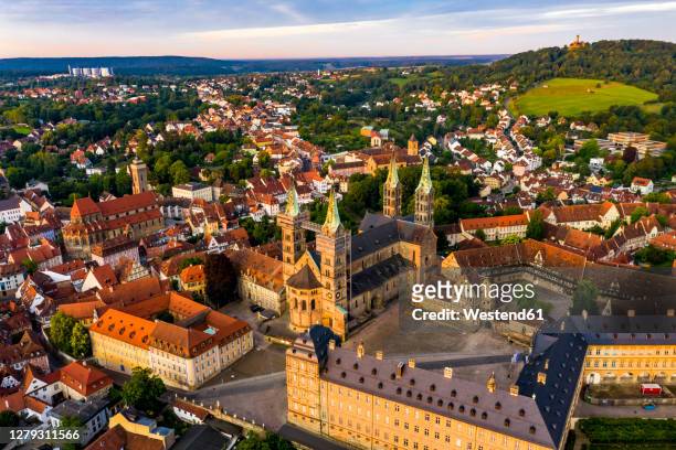 bamberg cathedral surrounded with residential building at bamberg, bavaria, germany - bamberg stock pictures, royalty-free photos & images