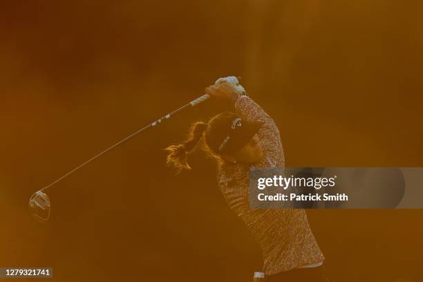 Emma Talley of the United States plays her shot from the tenth tee during the second round of the 2020 KPMG Women's PGA Championship at Aronimink...