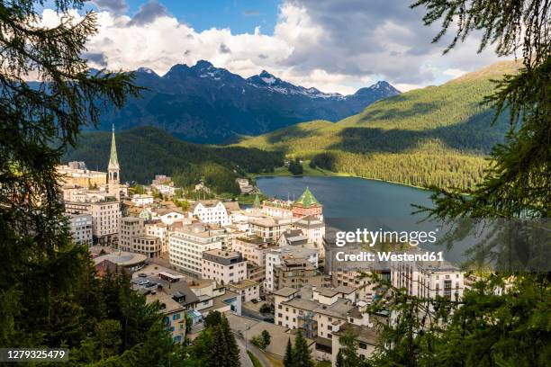 switzerland, canton of grisons, saint moritz, resort town in engadine valley - st moritz stock pictures, royalty-free photos & images