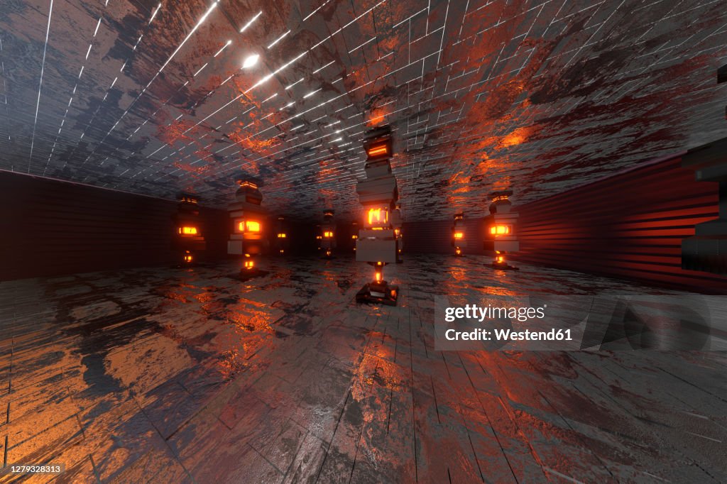Glowing lighting equipment in spaceship
