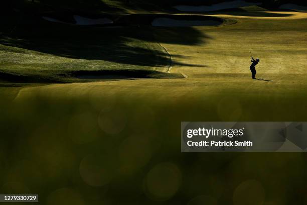 Lydia Ko of New Zealand plays her second shot on the 11th hole during the second round of the 2020 KPMG Women's PGA Championship at Aronimink Golf...