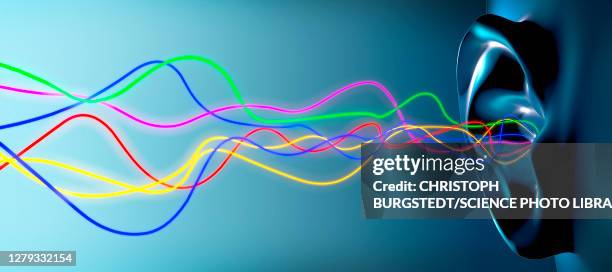 stockillustraties, clipart, cartoons en iconen met audio waves entering ear, illustration - menselijk oor