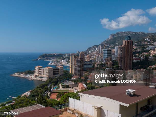 Vue générale, Monte-Carlo Bay Hotel & Resort et en arrière plan chantier du projet d'extention sur la mer, 27 août 2020, quartier de Monté-Carlo,...