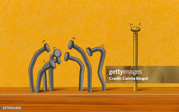 stockillustraties, clipart, cartoons en iconen met uitsluitingsconcept - spijker