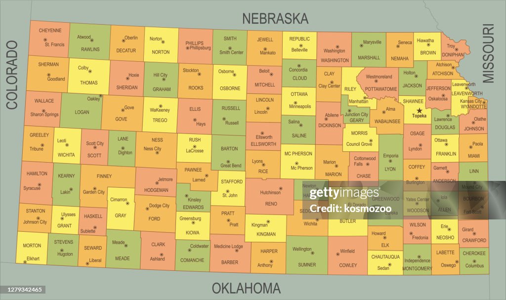 Detailed Kansas Map Detailed County Map Of Kansas Map Of Kansas City Hi Res Stock