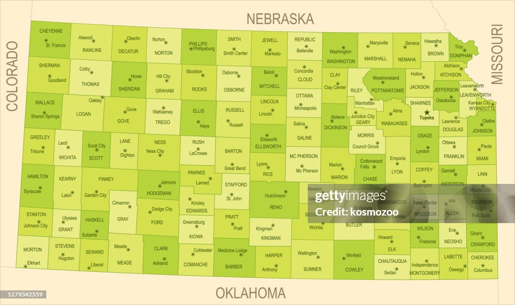 Basic Kansas Map Flat Map Of Kansas High-Res Vector Graphic - Getty Images