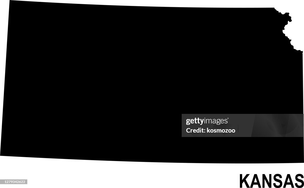 Basic Kansas Map Black Basic Map Of Kansas Against White Background High-Res Vector ...