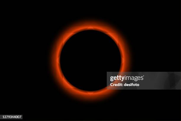 bright orange red coloured hollow ring or disk with a black coloured hole on black vector abstract backgrounds - fire ring stock illustrations