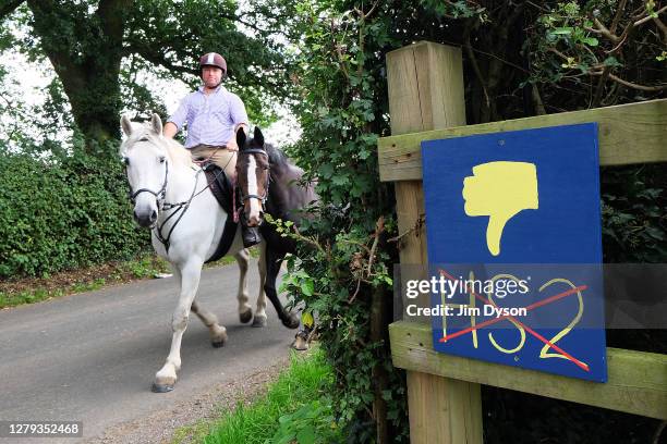 Local farm displays anti-HS2 signs as protesters continue to occupy trees within the boundary of HS2 owned land in Jones Hill Wood, on September 09...